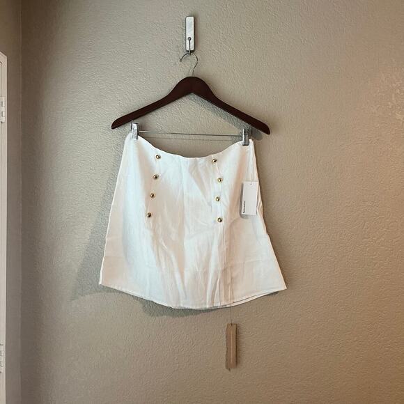 New Reformation Mia Linen Mini Skirt 10 Gold Button Sailor Lined NWT - Picture 2 of 7